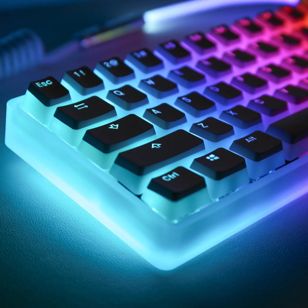 Transparent Double Skin Milk Pudding PBT keycap in OEM profile coloured pink with no water mouth finish