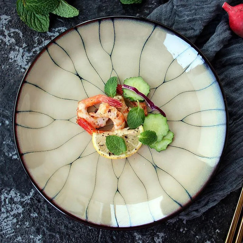 Japanese style porcelain round plate with underglaze colour, 21cm or 27.8cm diameter, flat or deep plate option