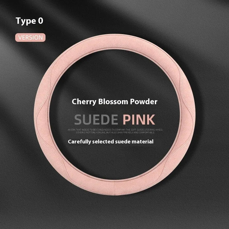 Suede non-slip car steering wheel cover 38cm diameter colourful thread suede vibrant orange