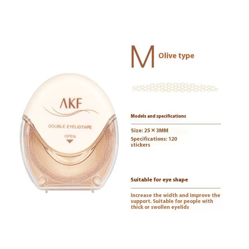 Roll of 120 invisible lace-textured double eyelid stickers in choice of Crescent or Olive shapes.