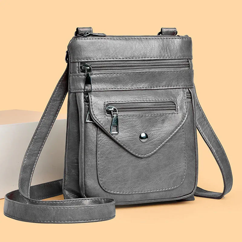 Vertical square crossbody phone shoulder bag for women in black, white, grey, or yellow brown