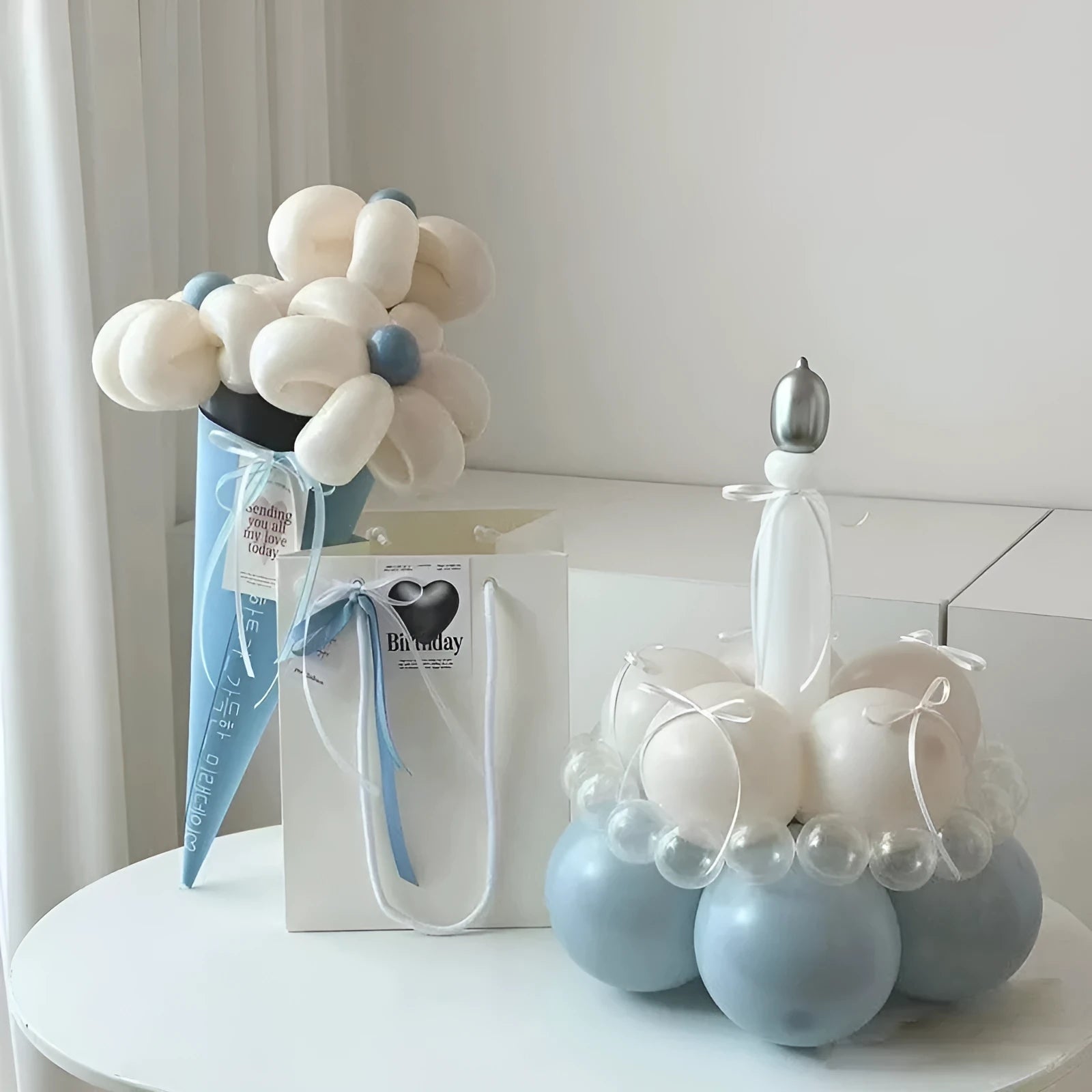 DIY balloon bouquet decoration set for cake toppers and party centrepieces in round shape