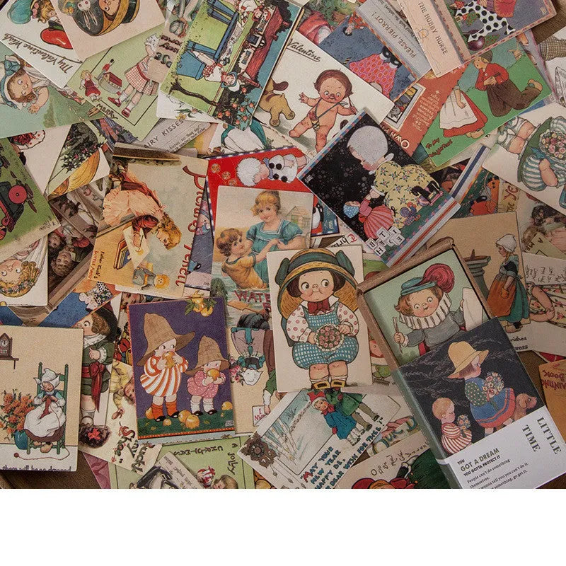 100 retro double-sided mini notes cards in seven vintage colours including antique paper and blossoming flowers designs