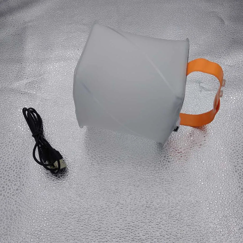 White inflatable solar camping lantern, TPU and acrylic board, 10.5x10.5x11cm, three LED modes
