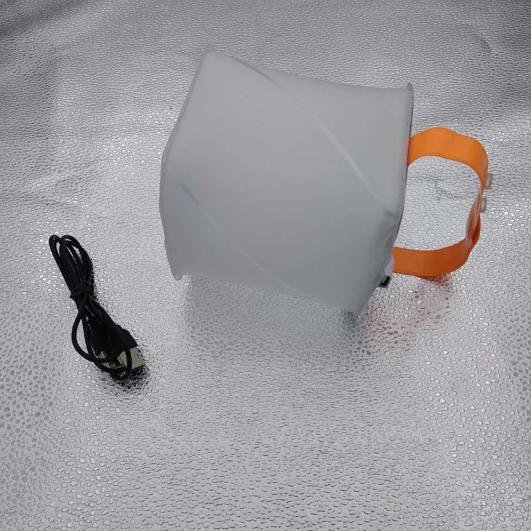 White inflatable solar camping lantern, TPU and acrylic board, 10.5x10.5x11cm, three LED modes