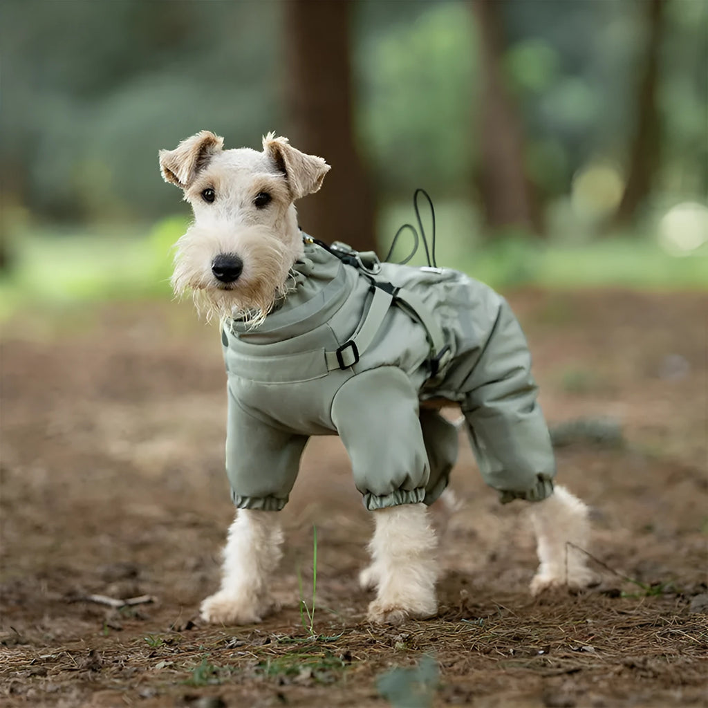 Four-legged dog cotton coat in dark grey, khaki or pea green, Oxford fabric, sizes S to 2XL, warm winter pet jacket