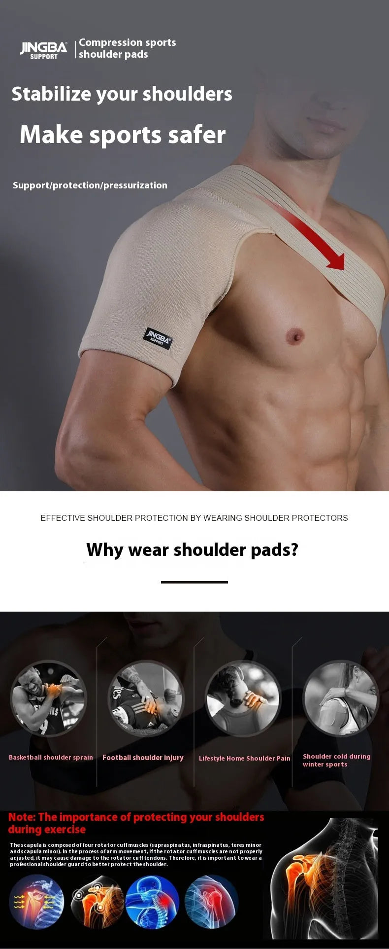 Adjustable skin-colour sports protective shoulder strap shown on a mannequin.