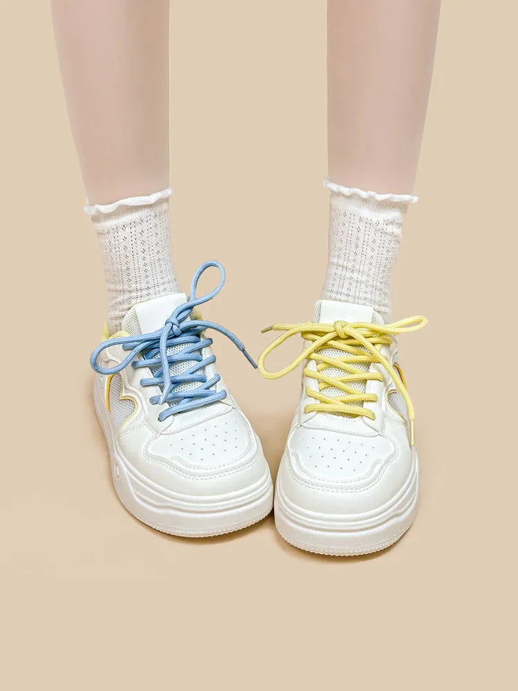 Summer mesh breathable sports casual sneakers in Meow Rabbit Sea Salt Cheese colour with lace-up closure