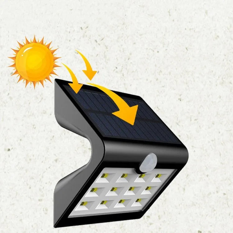 Solar outdoor wall light with LED illumination and IP65 waterproof rating for garden landscape lighting
