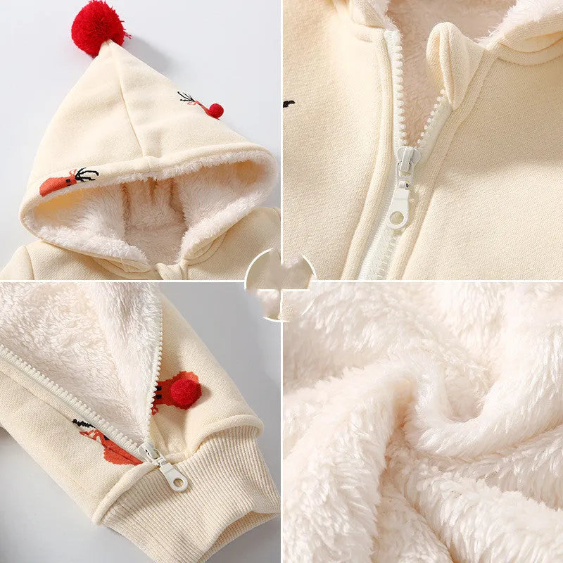 Khaki padded baby crawling clothes with Christmas moose pattern, Korean style one-piece romper