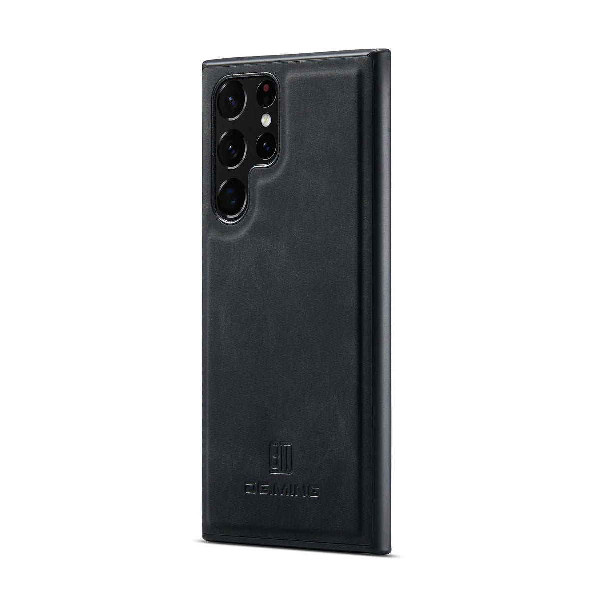 Magnetic card holder 2-in-1 wireless charging case for Samsung, black PU leather, card slot visible.