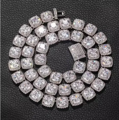 S925 sterling silver hip hop necklace 8mm wide chain silver finish 45cm length