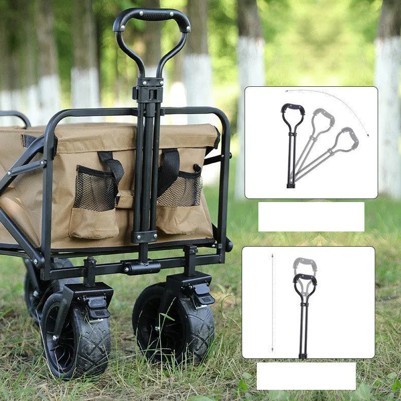 Outdoor lightweight camping folding small trailer with 600D Oxford cloth, 100L capacity, eight-inch PU off-road wheels in beige
