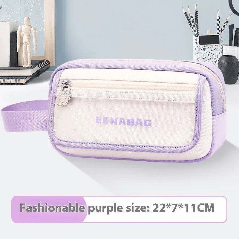 Large capacity Oxford stationery bag in Korean style, available in pink, blue, fruit green, purple, red and black.