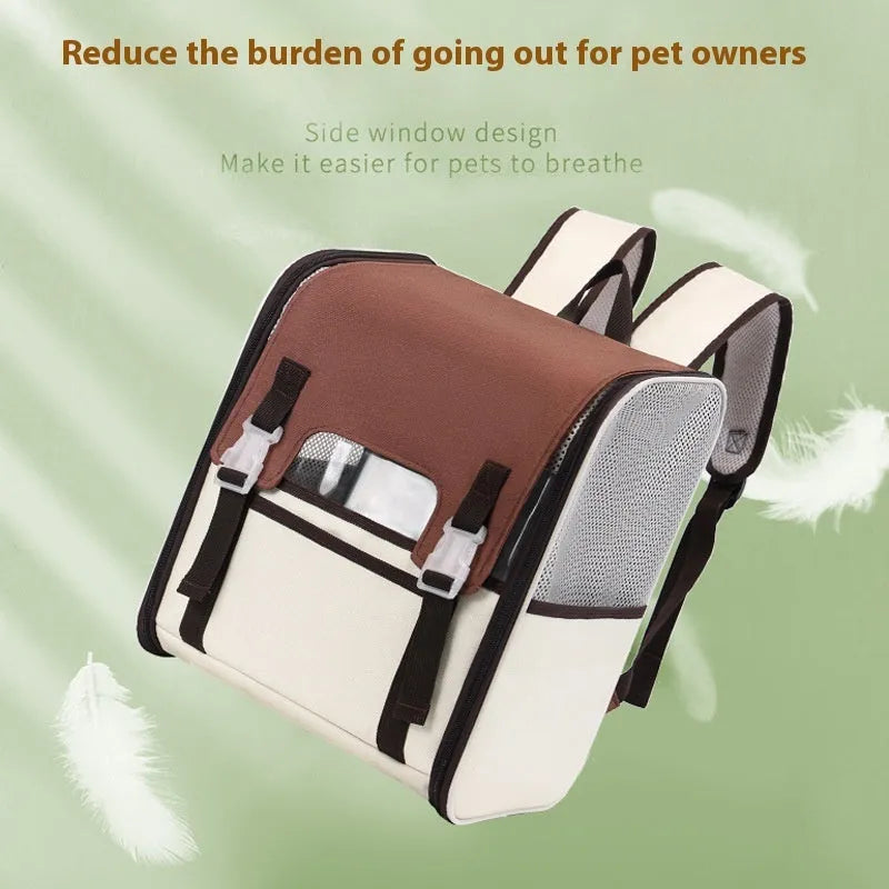 Nylon cat out backpack in white, khaki, brown or gray, breathable folding pet bag for cats up to 6.50kg