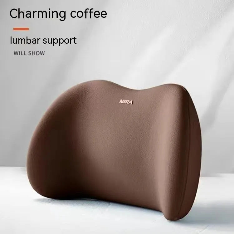 Black memory foam car headrest and lumbar support pillow set on car seat