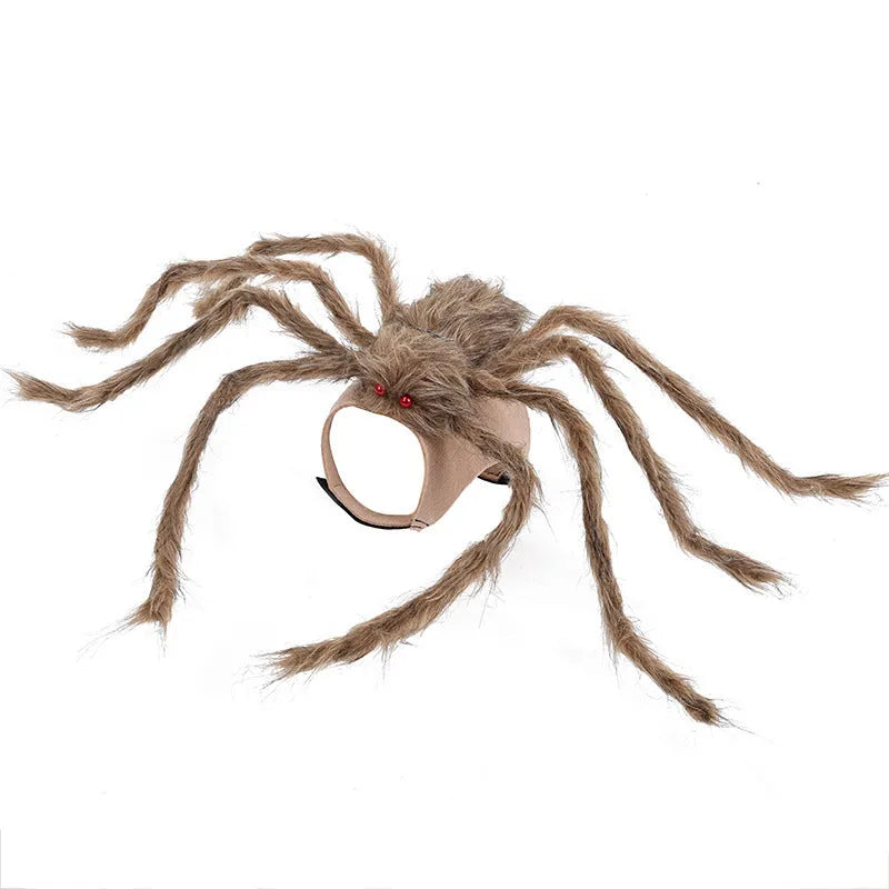 Grey polyester Halloween spider costume for a dog showing spider leg design.