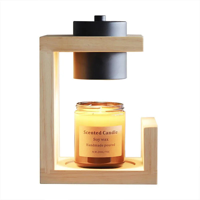 Solid wood wax melting lamp in black with dimmable control and two bulbs, Nordic style