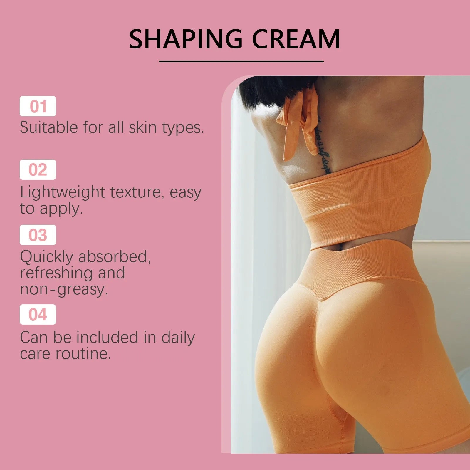 60g hip tightening cream container with moisturising formula containing Asiatic Centella and coffee seed extracts