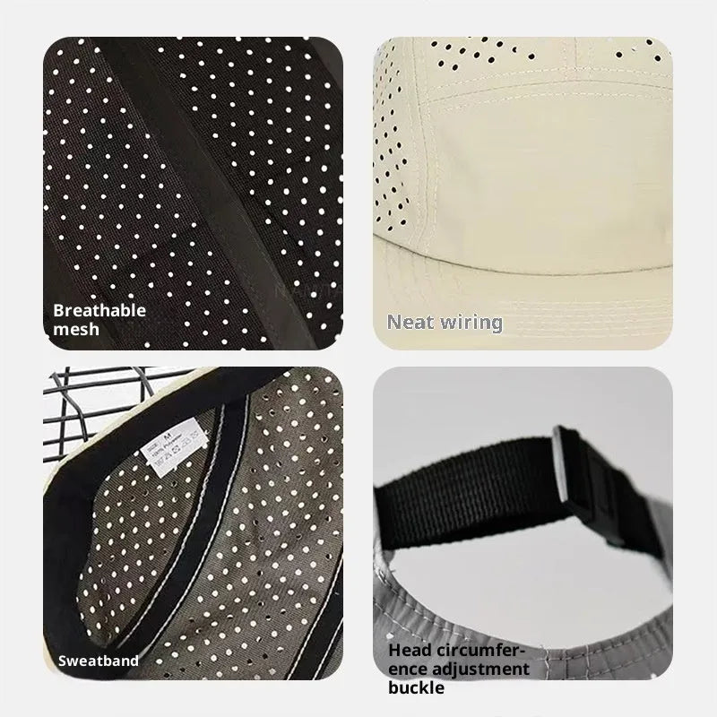 Cycling fishing sun protection dome cap in beige polyester fabric with hollow-out ventilation