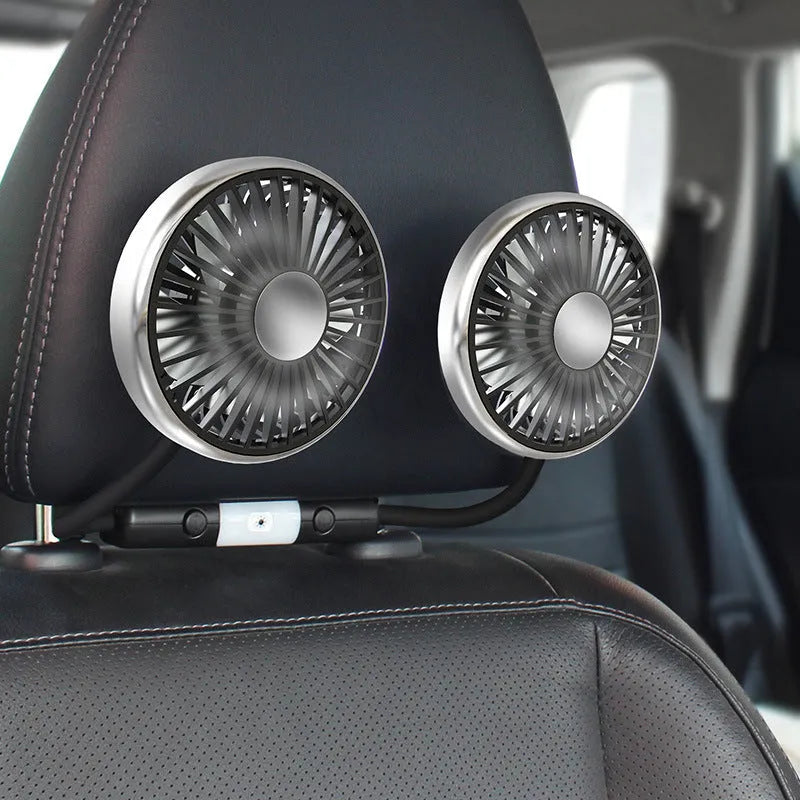 Black car double-headed hose seat fan with light, 10W, three speed settings