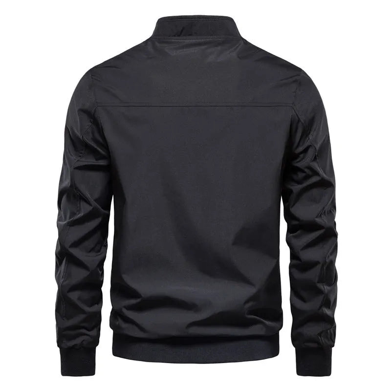 Men's thin casual jacket in army green colour showing lightweight polyester construction and simple design