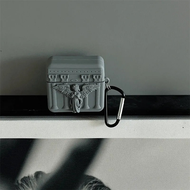 Silicone protective sleeve with 3D angel design for Apple AirPods charging case, grey colour