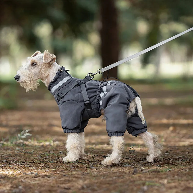Four-legged dog cotton coat in dark grey, khaki or pea green, Oxford fabric, sizes S to 2XL, warm winter pet jacket