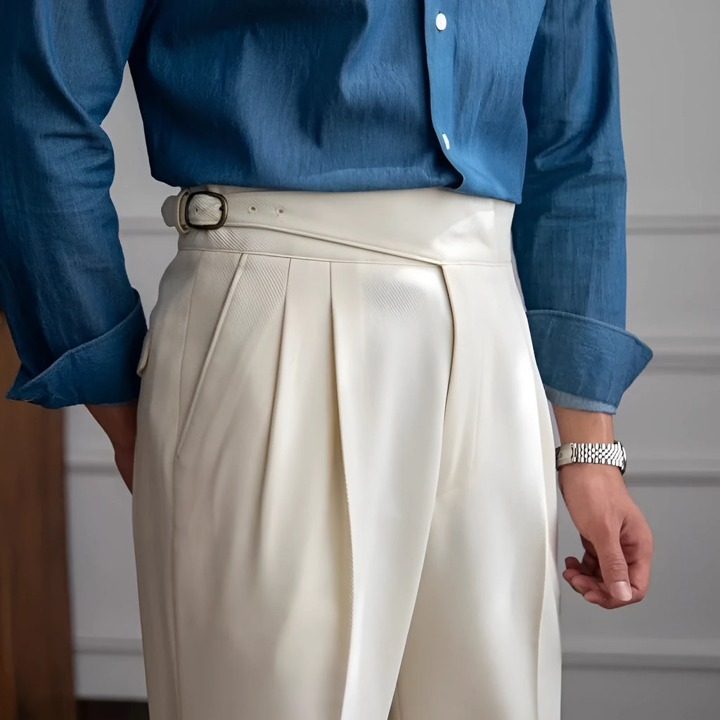 Men's high-waist straight-leg casual trousers in polyester available in multiple colours