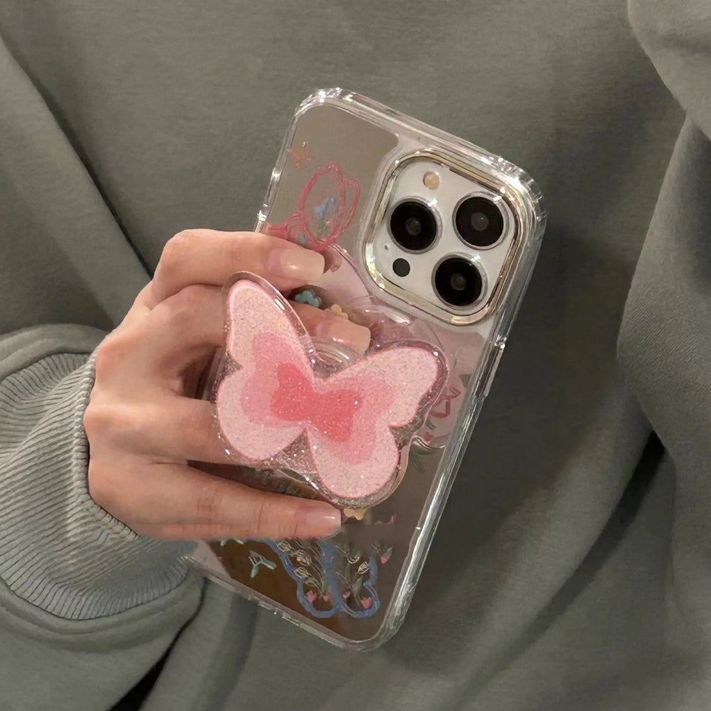 Mirror graffiti butterfly silicone phone case with bracket for iPhone 13
