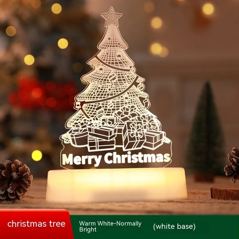 3D acrylic LED decorative lamp with Christmas tree design glowing with warm white light