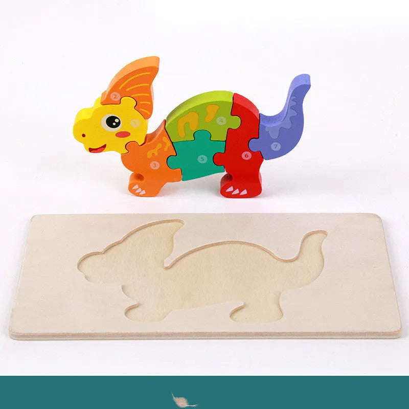 Wooden dinosaur 3D puzzle building blocks for children with six prehistoric designs