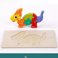 Wooden dinosaur 3D puzzle building blocks for children with six prehistoric designs