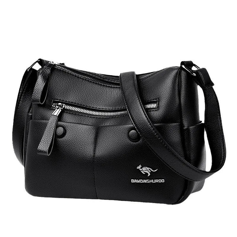 Soft PU leather women's crossbody bag in horizontal square design with multiple internal compartments
