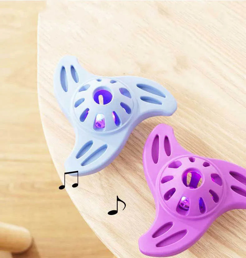 Blue bite resistant boomerang-shaped dog toy for medium and large breeds on a plain background.