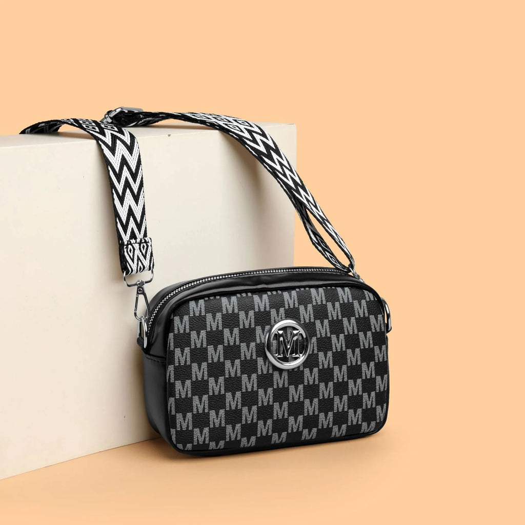 Women's PU leather crossbody bag with wide shoulder strap and three-dimensional outer pocket