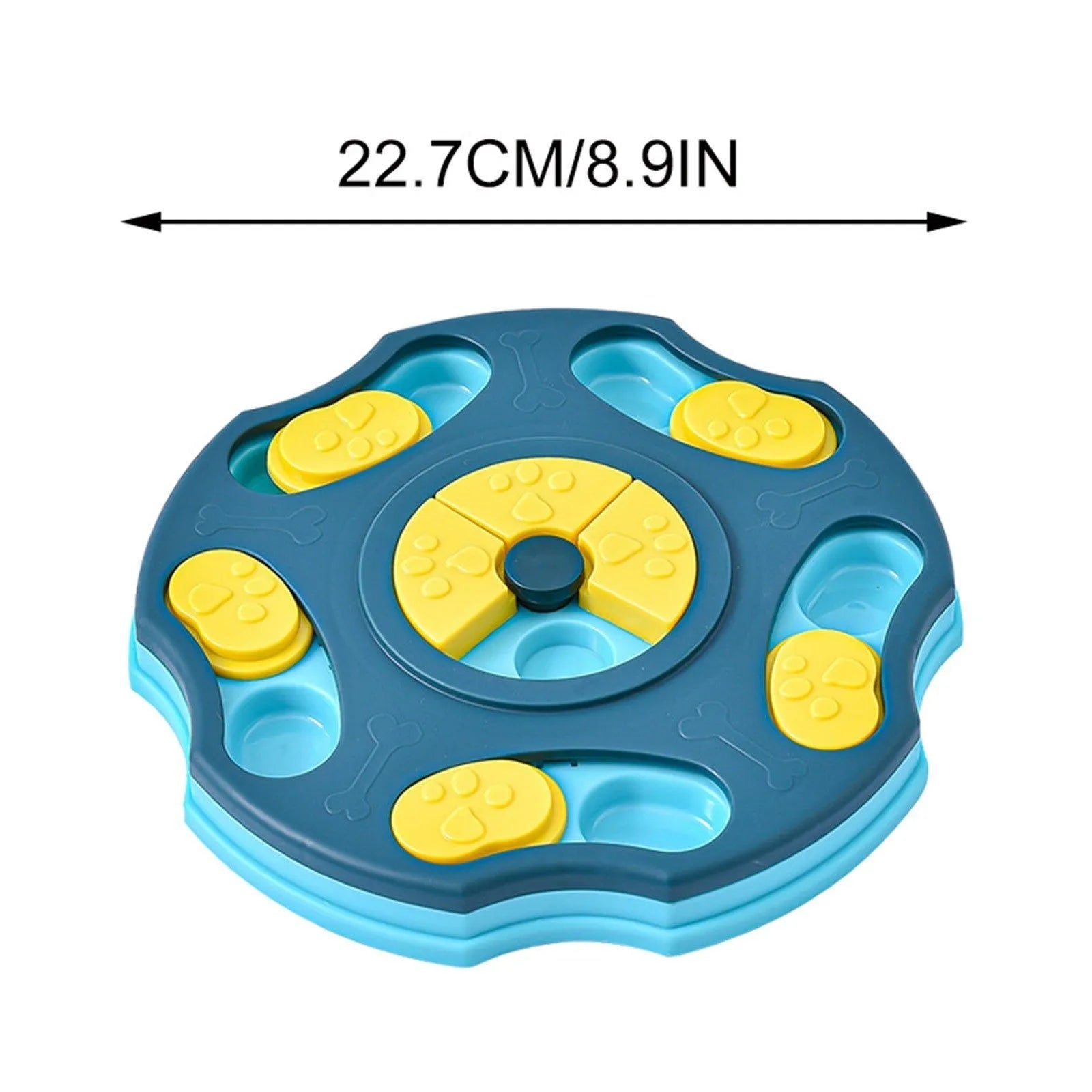 Blue dog puzzle food feeder toy with interactive compartments for slow feeding and mental stimulation