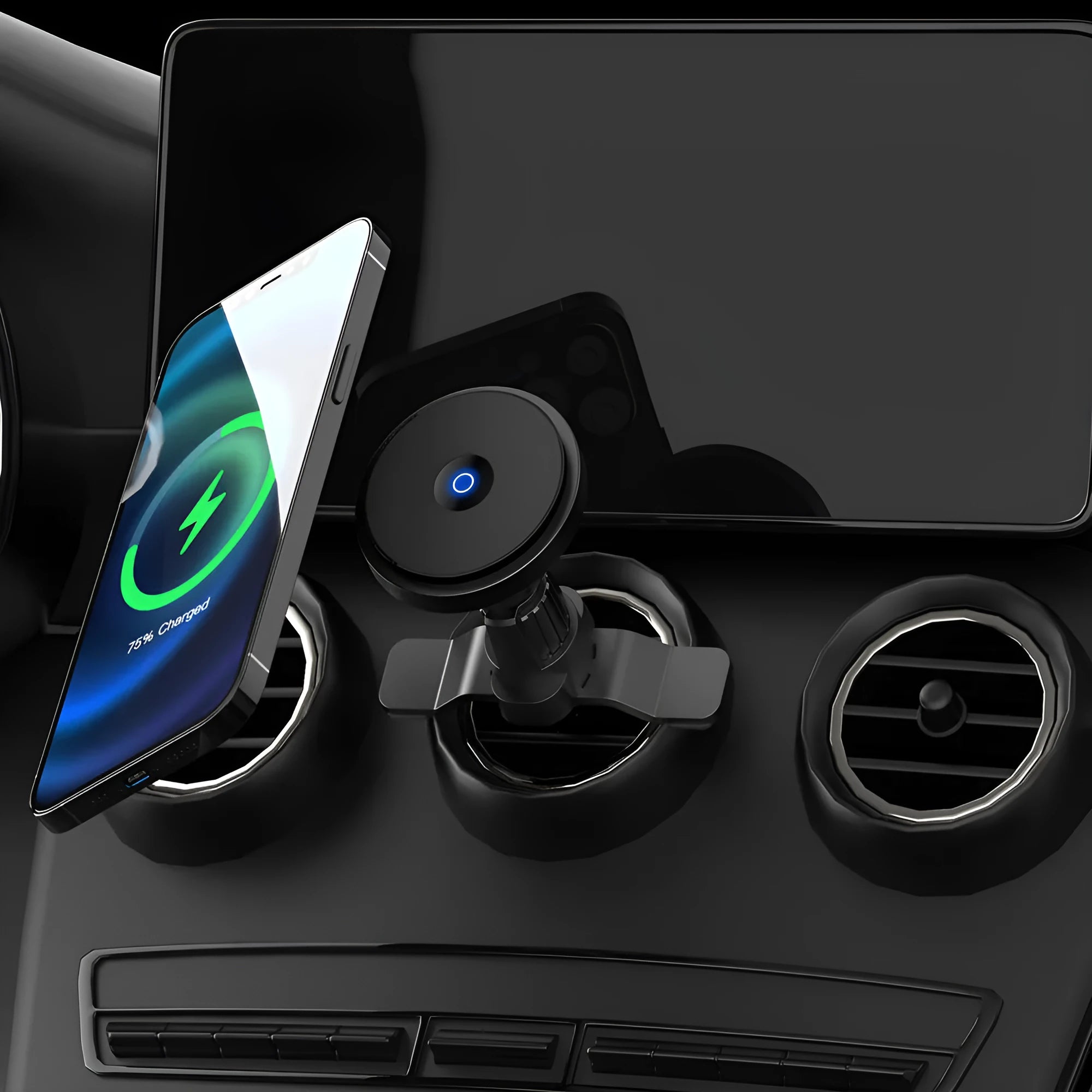 15W magnetic car wireless charger with air vent bracket in aluminium alloy and ABS construction