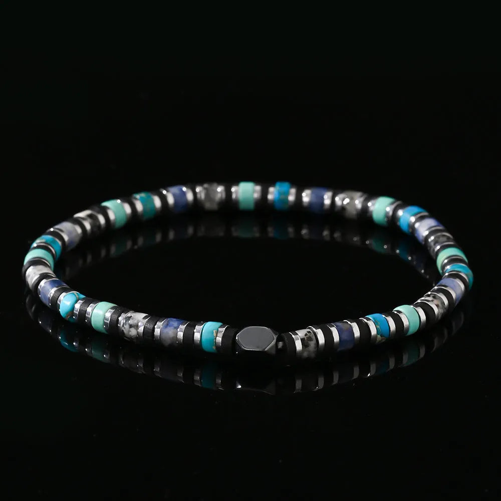 Bohemian hand-woven bracelet with cylindrical semi-precious stones