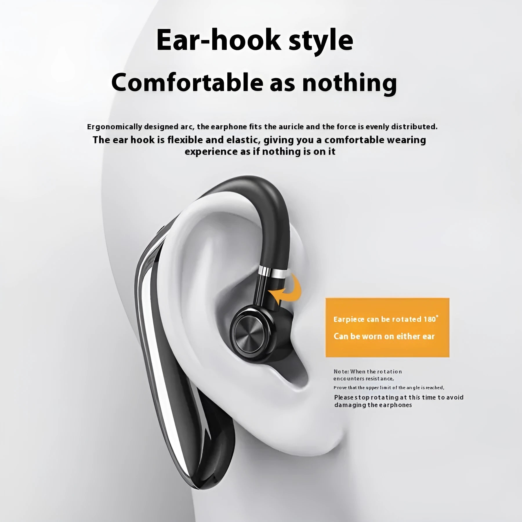 Wireless Bluetooth headset clip-on design piano black ultra-long battery life