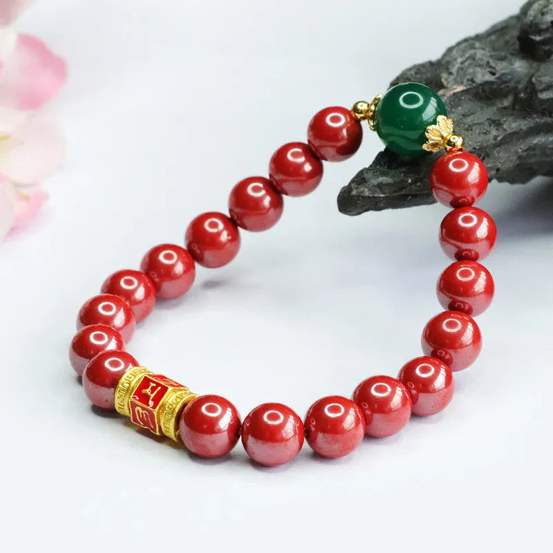 Cinnabar Emperor Sandstone Six Words Motto bracelet with electroplating finish and 8mm diameter