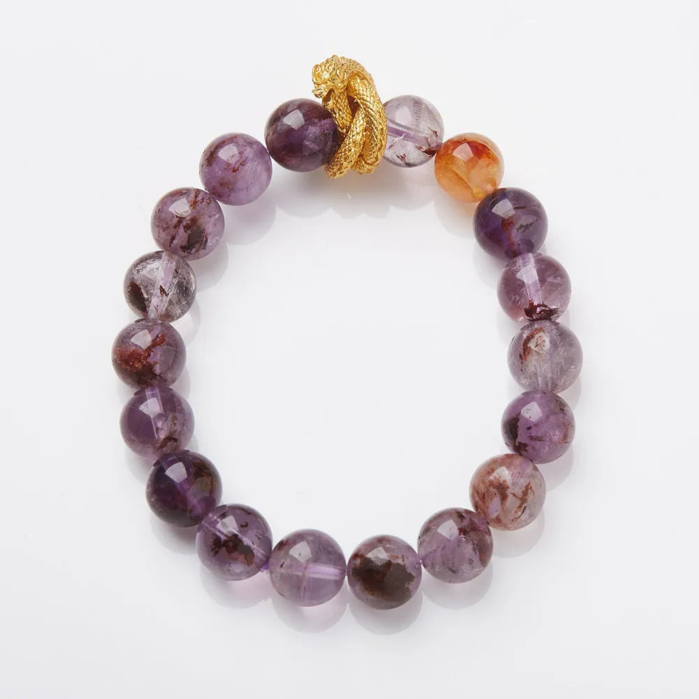 Purple ghost jade crystal bracelet with nine purple charm and animal zodiac modelling