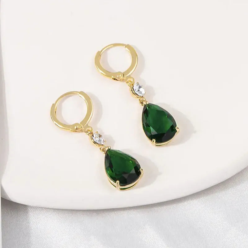 Geometric teardrop earrings in vivid green with alloy construction