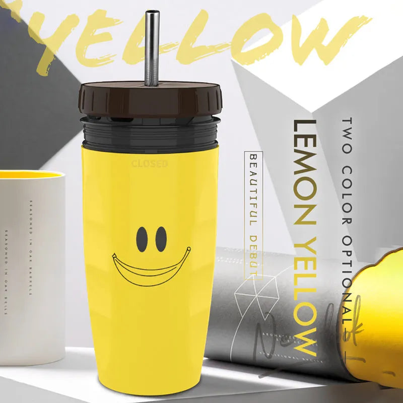 Twist-top silicone seal travel tumbler with double-wall insulation and cartoon patterns