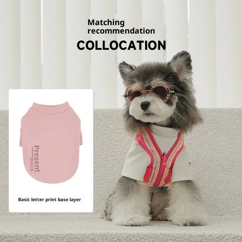 Pet cat dog autumn winter vest candy colour double-sided cotton-padded polyester clothing in green purple colour on pet