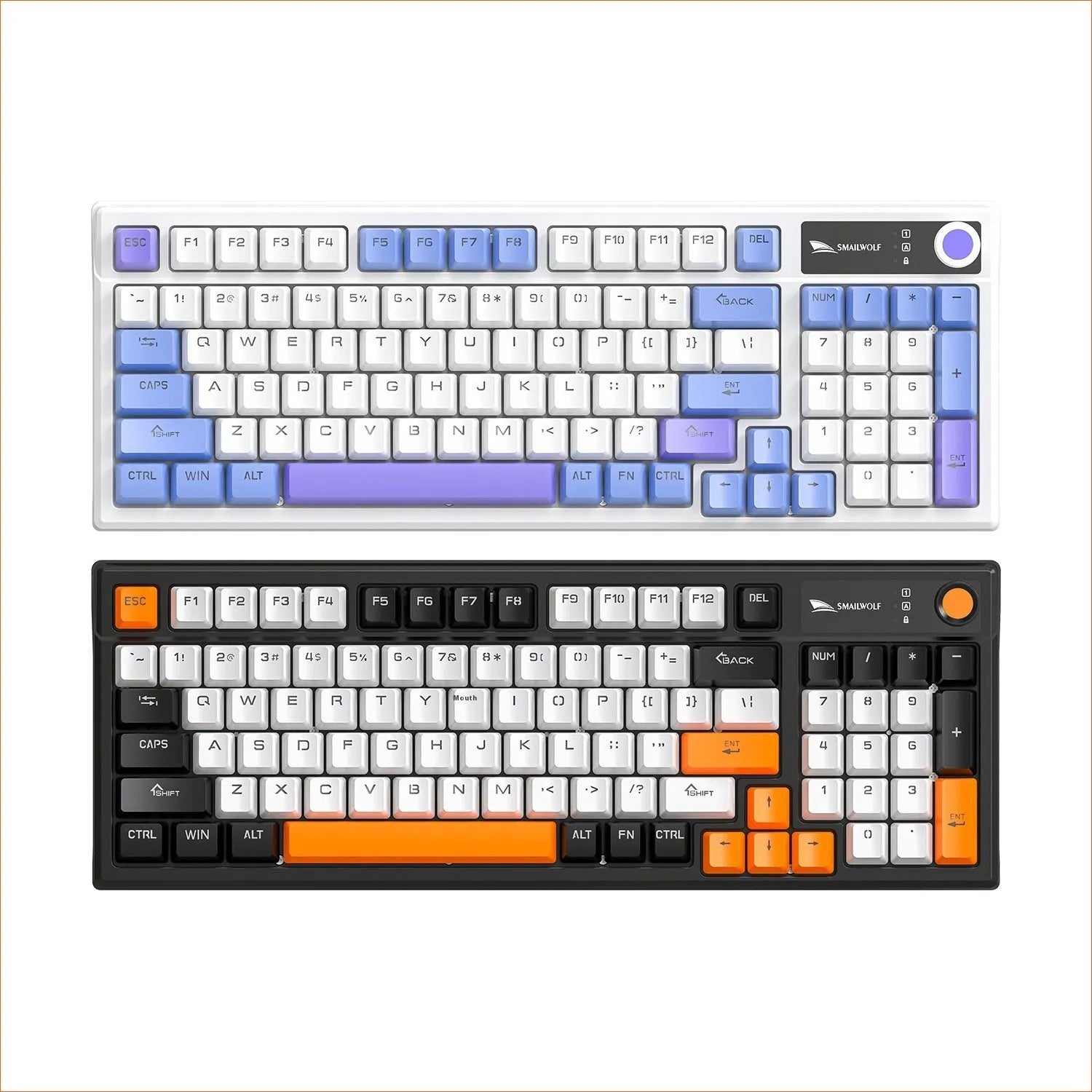 SK15 wired mechanical keyboard with control knob in sunset orange colour showing compact design