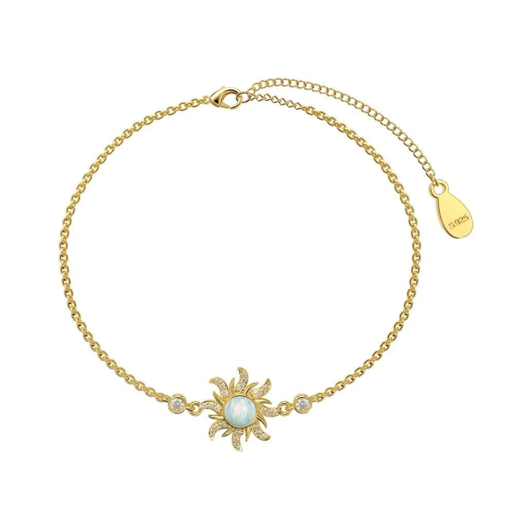 S925 sterling silver bracelet with opal and zircon in sunflower design starry compass motif