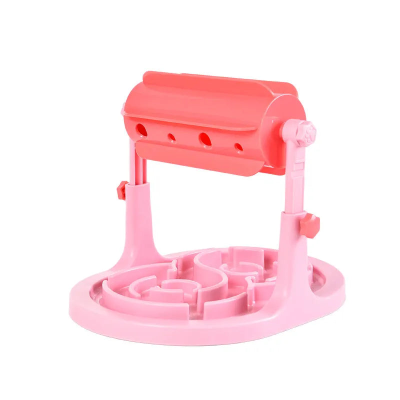 Interactive pet puzzle slow feeder bowl with adjustable height in blue, green, or pink
