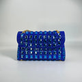 Shiny glass rhinestone chain clutch bag in horizontal square shape with internal phone pocket