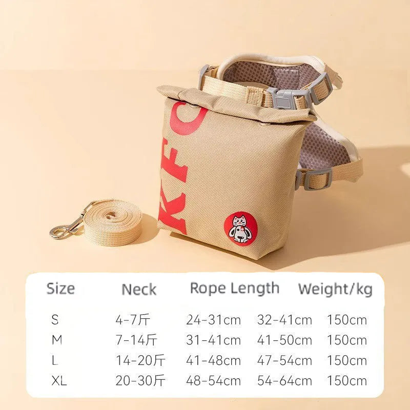 Cartoon hamburger chips design adjustable pet vest leash rope in escape-proof walking harness